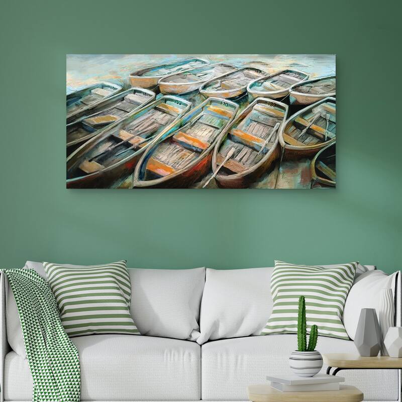 Bateaux Teal by Studio Arts Canvas Art Print