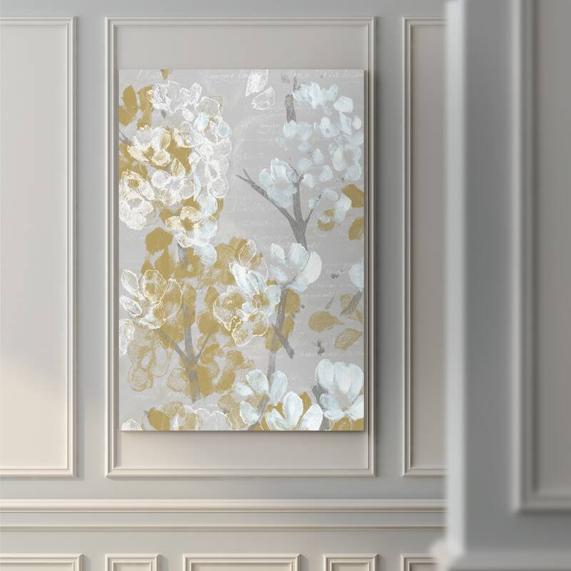 Mustard on Grey Blooms II-Premium Gallery Wrapped Canvas