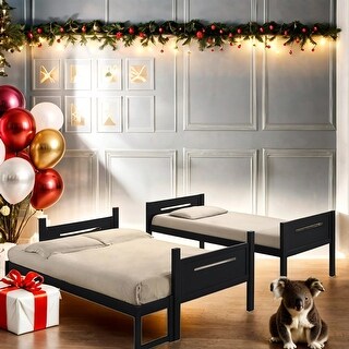 Modern Style Twin/Full Bunk Bed with Built-In Ladder