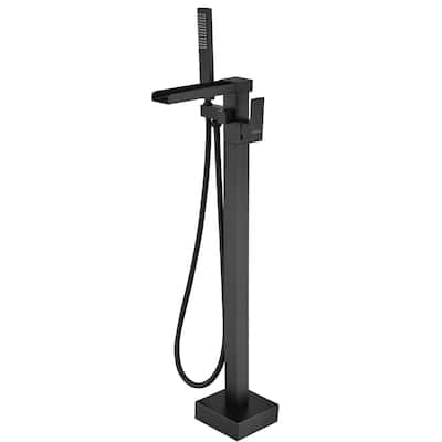 Freestanding Floor Mount Waterfall Tub Filler Faucet with Handheld Shower
