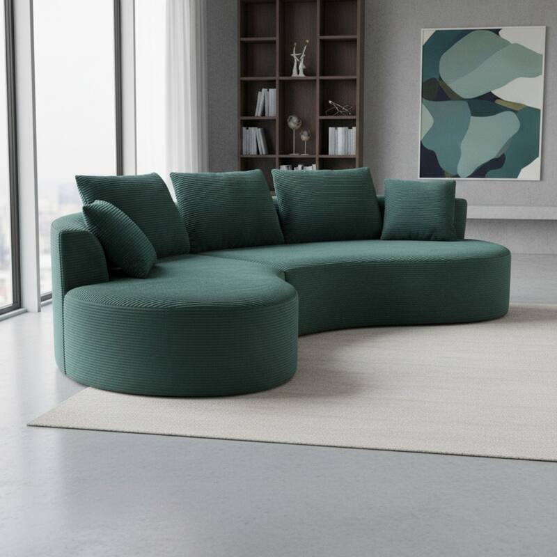 111.55" L-Shaped Corduroy Sectional Sofa, No Assembly Required