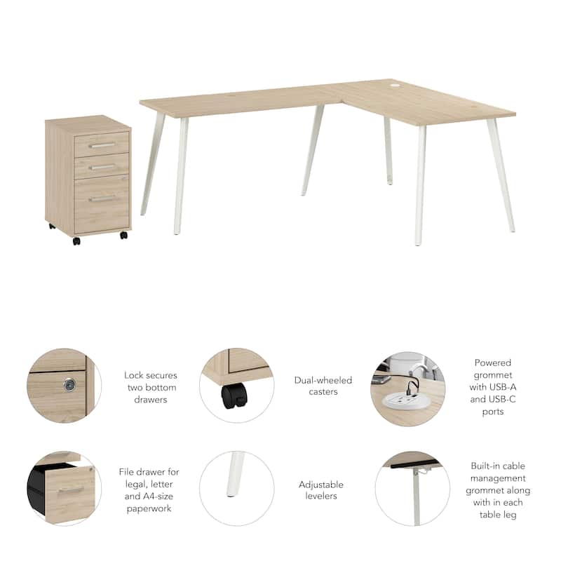 Bush Business Furniture Vista 60W L Shaped Desk with Mobile Cabinet