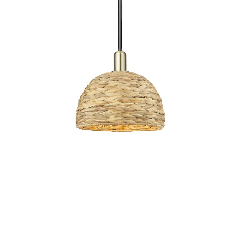 Innovations Lighting 716-1S-12-12 Woven Rattan Pendant Woven Rattan - Black Antique Brass / Natural