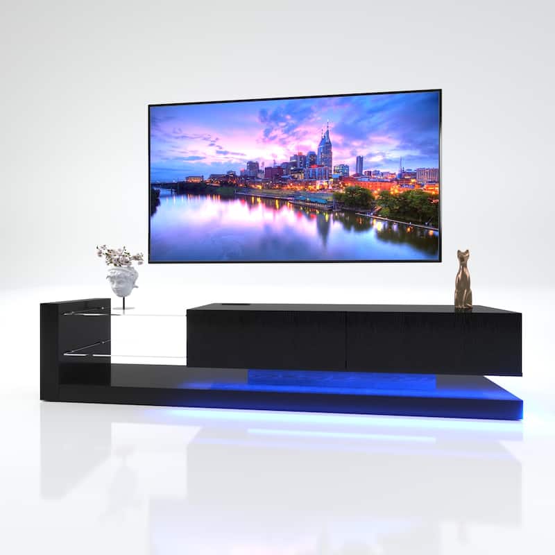 LED TV Stand for 55 65 75 Inch TV, Modern Entertainment Center Equipped with Power Outlet, 50 60 70 Inch TV Console for Homes