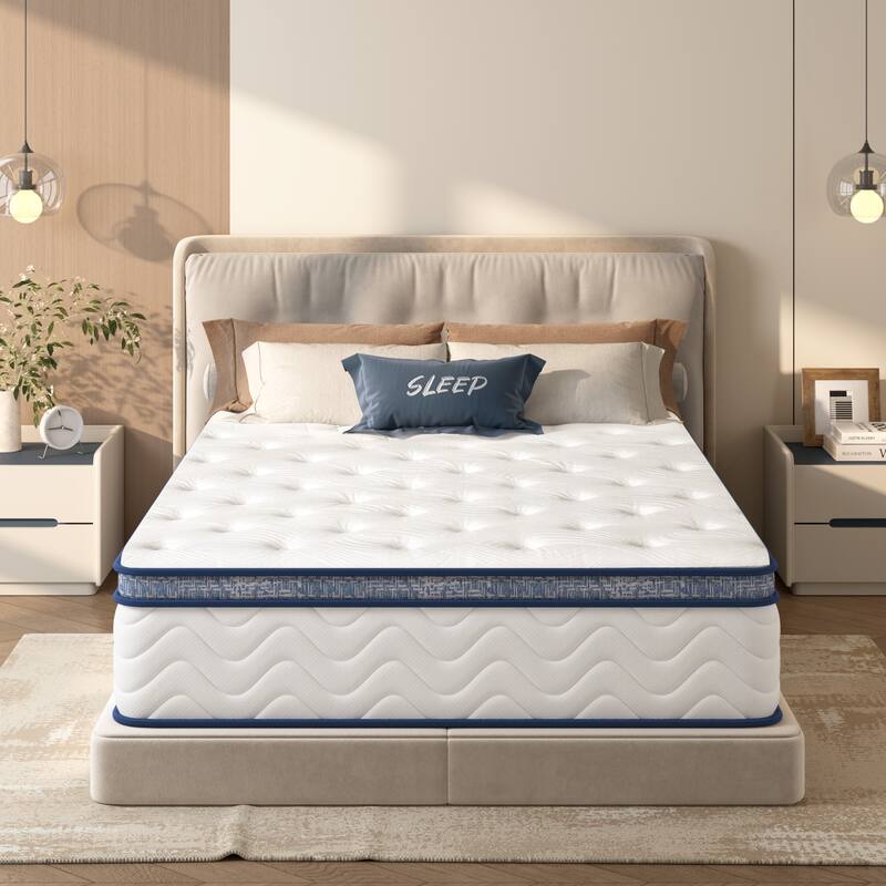 GDFStudio - Thalassa 12 Inch Hybrid Memory Foam Mattress,Individually Pocketed Innerspring - White - Full - Medium