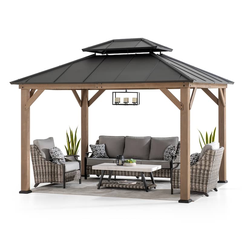 Sunjoy Outdoor Cedar Wood Frame Patio Gazebo Steel Hardtop