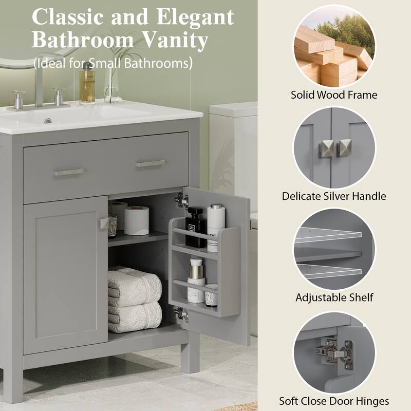 Set of 2 Vanity for Bathroom with Double Ceramic Sinks, 60" Modern Storage Cabinet with Flip-down Drawers and Door Organizers