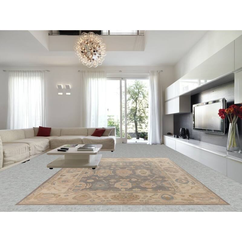 Hand Knotted Oriental 100% Wool Carpet Transitional All-Over Greys & Charcoal Oushak Area Rug - 13' 10'' X 10' 2''