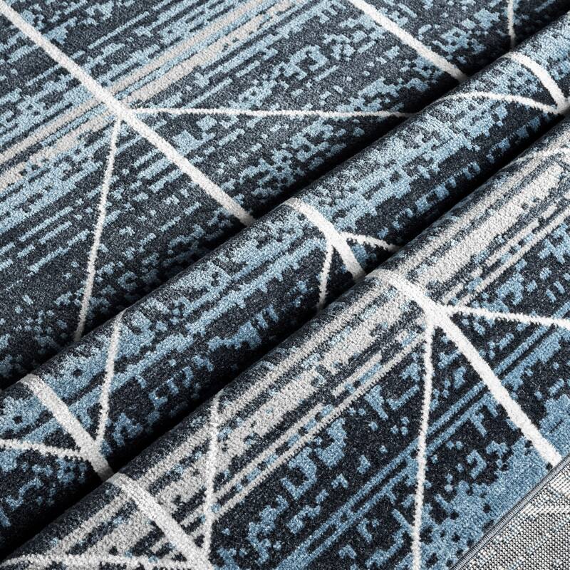 Everwash Treasure Arrow Modern Geometric Machine Washable Area Rug, Navy Blue/Grey