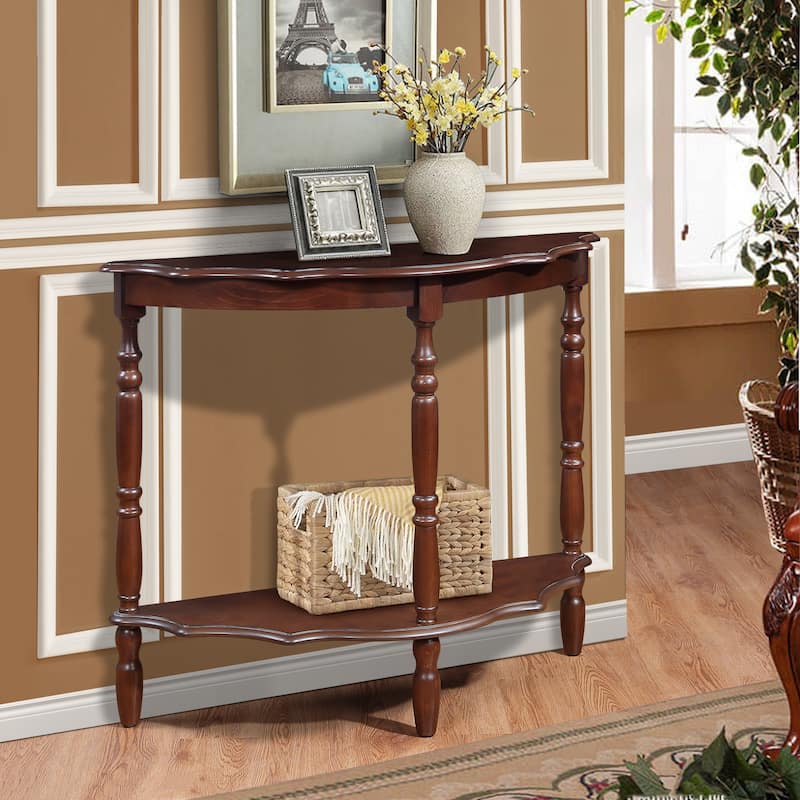 Retro Circular Curved Half-Moon Console Table - Light Espresso
