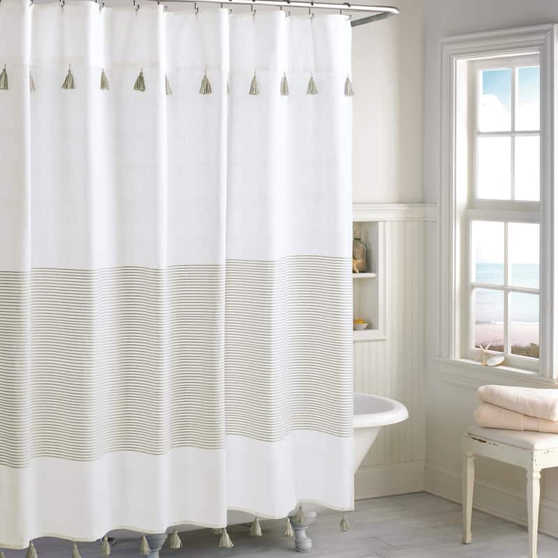 Porch & Den Onassis Modern Stripe Tassel Shower Curtain - Taupe
