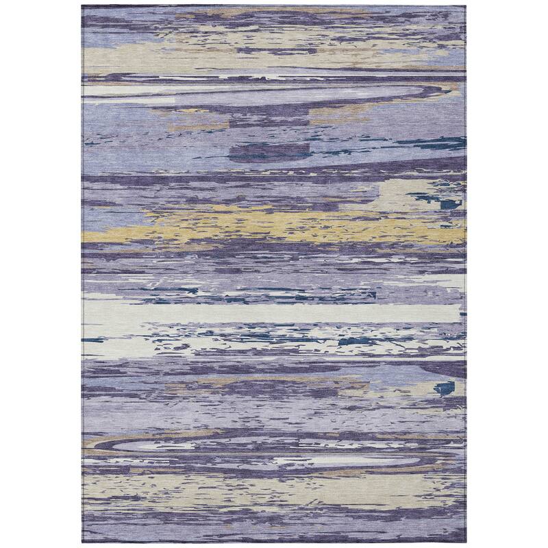 Machine Washable Indoor/ Outdoor Abstract Stripes Chantille Rug