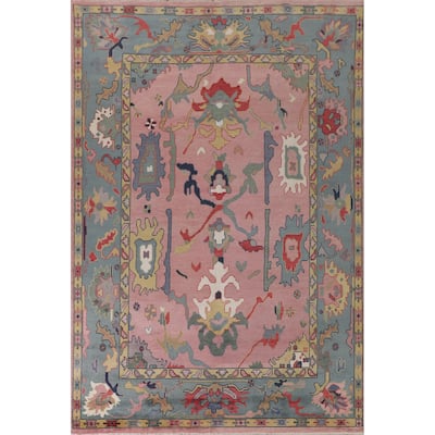 Pink Oushak Oriental Area Rug Hand-Knotted Wool Carpet - 8'10" x 12'0"