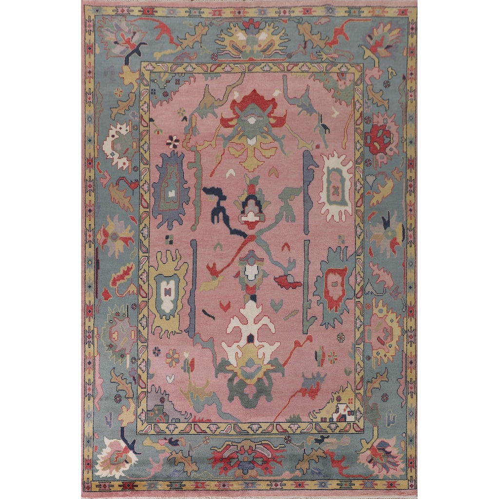 Pink Oushak Oriental Area Rug Hand-Knotted Wool Carpet - 8'10" x 12'0"