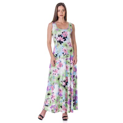 24seven Comfort Apparel Womens Pastel Floral Scoop Neck A Line Sleeveless Maxi Dress