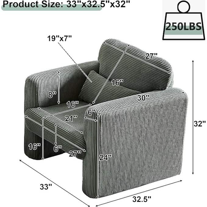 Modern Corduroy Accent Chair with Support Pillow, Set of 1
