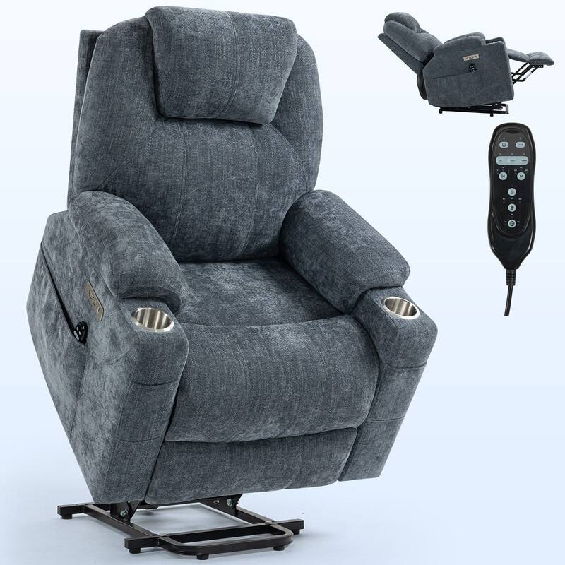 Heavy Duty Chenille Power Lift Recliner for Elderly with Massage, Heating, USB Ports and Cup Holders