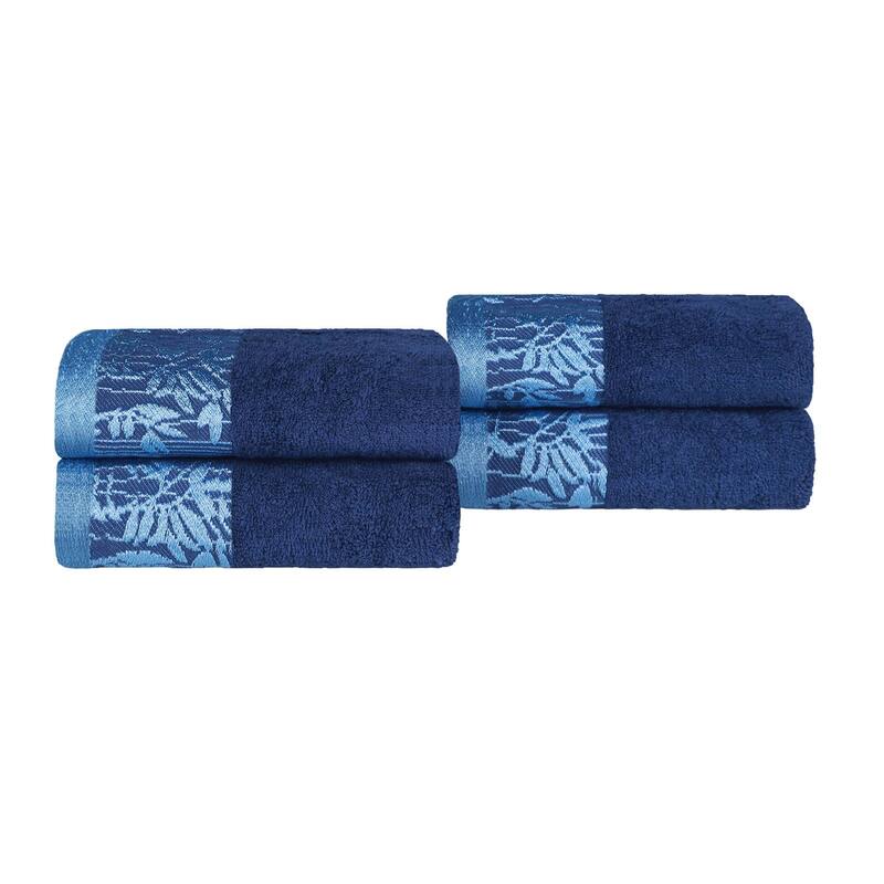 Superior Wisteria Cotton Floral Jacquard Border Hand Towels, Set of 4