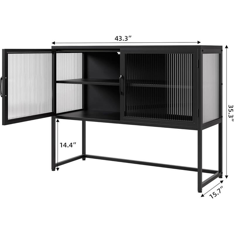 Buffet Cabinet with Glass Doors, Sideboard Cabinet with Adjustable Shelves