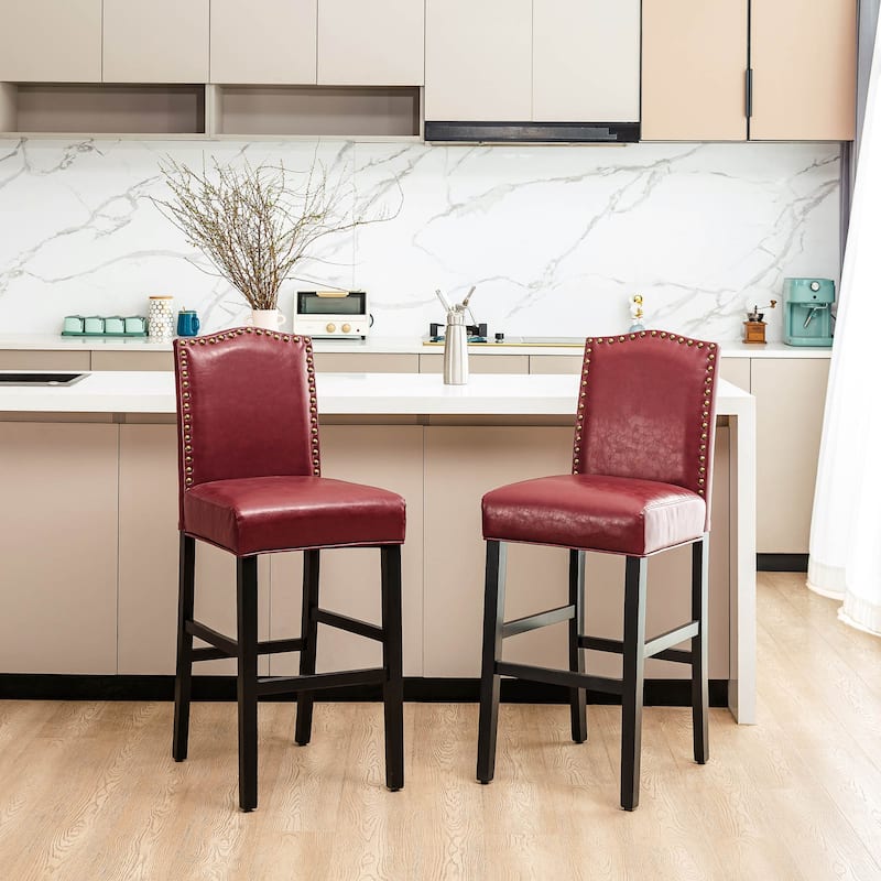 Glitzhome 6pcs 45"H PU Riveted Upholstered Bar Stool Pub/ Bar Chairs