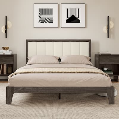 HOMCOM Queen Size Bed Frame with Upholstered Headboard, Platform Bed Frame with Wooden Slats, No Box Spring Needed