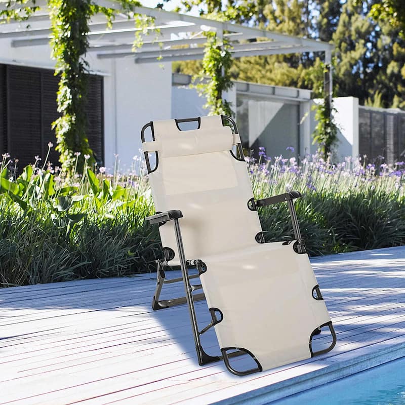 Folding Chaise Lounge Chair,2 in 1 Tanning Recliner,Pillow,Adjustable
