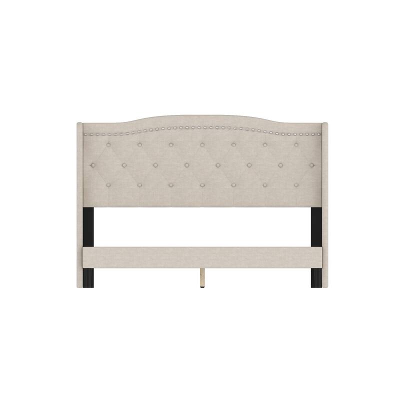 TB117-Certified Beige Queen Upholstered Bed Frame, Anti-Wear, Diamond Tufted Headboard