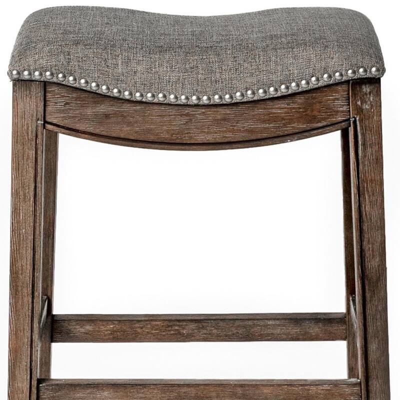 HomeRoots 26" Gray and Brown Fabric and Solid Wood Backless Counter Height Bar Chair