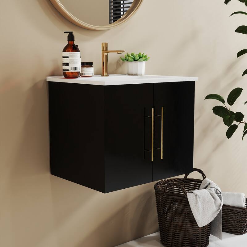 24-Inch Wall-Mounted Bathroom Vanity with Sink Combo,Double Doors,Soft Close Hinges, Ceramic Basin,Easy Assemble