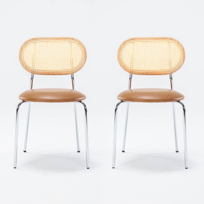 18 in. Rattan Dining Chairs with Faux Leather Seat (set of 2) - 32.48''H X 18.31'' W X 19.88'' D