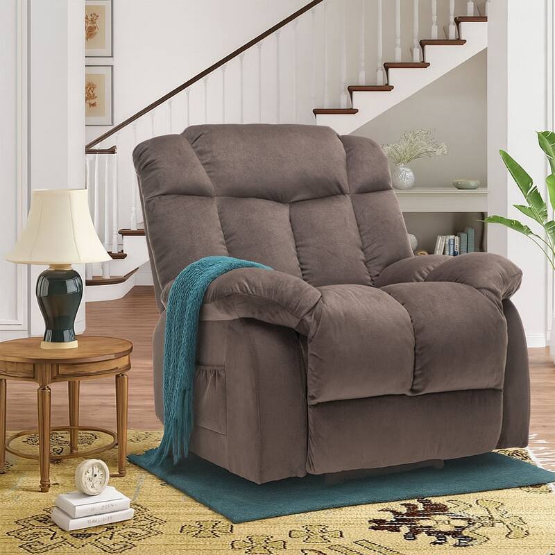 Classic Vintage Velvet Upholstered Power Leisure Recliner with Lift Base - Coffee