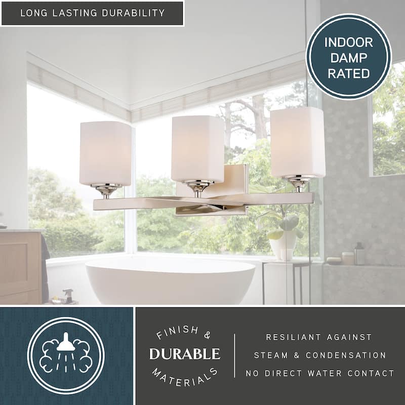 Robey 3-Light 23 in. W Polished Nickel Bathroom Vanity Lighting Fixture, Frosted White Glass, Dimmable LED Compatible Reversible