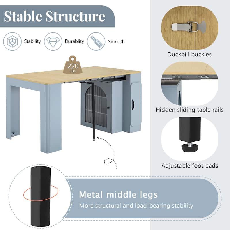 Extendable Kitchen Island Table with 3 Removable Leaves, Power Outlet & Storage Cabinet