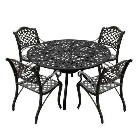 Modern Ornate Outdoor Mesh Aluminum 48-in Round Patio Dining Set with Four Chairs