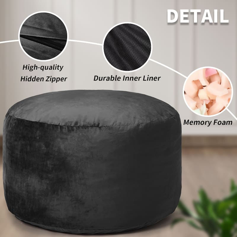 Bean Bag Chair 4FT Foam Filled, Removable Velvet Cover, Giant Bean Bag Chairs, Round Sofa Chair for Bedroom Gaming Room