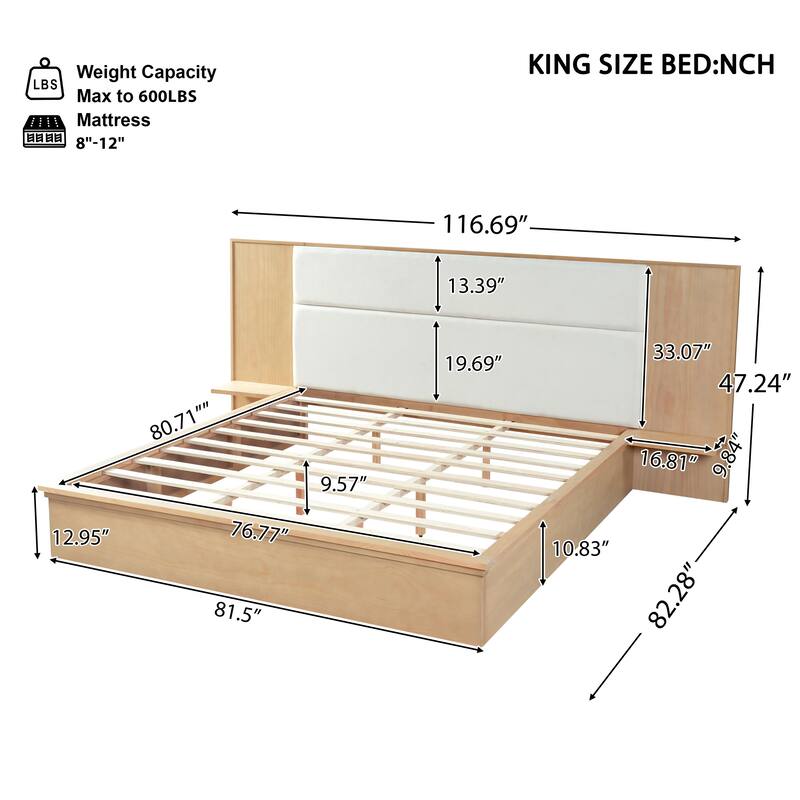 Christopher Knight Home - Avery Platform Bed Frame with Upholstered Headboard & Built-In Side Shelves, No Box Spring Needed