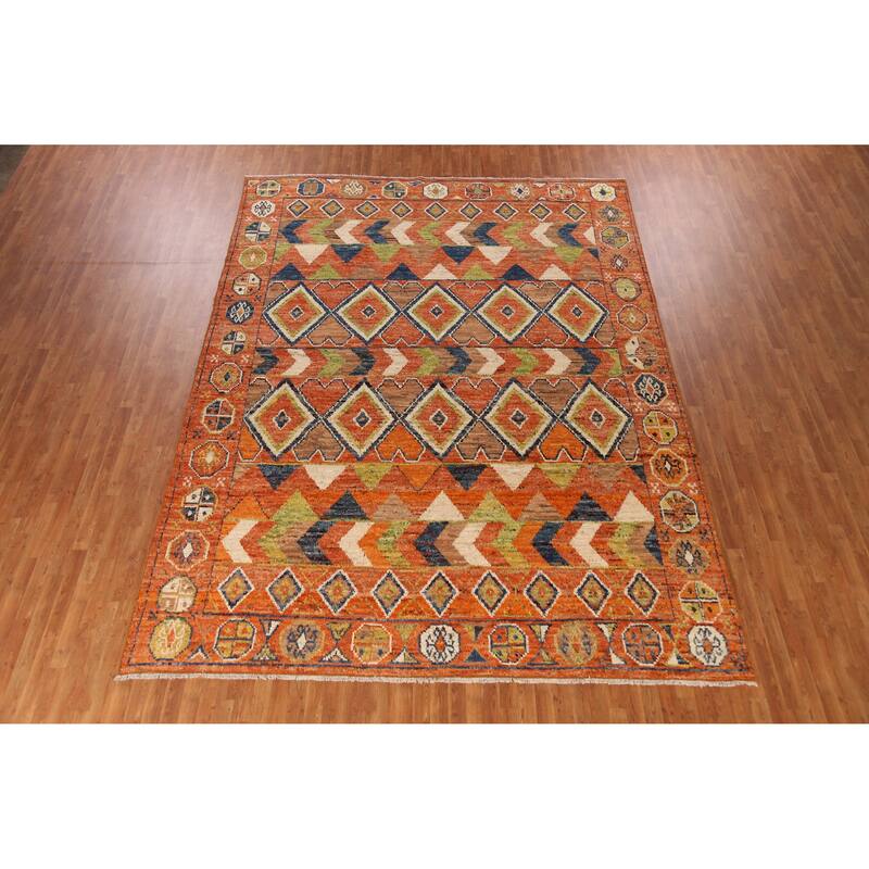 Orange Geometric Moroccan Large Rug Handmade Wool Carpet - 10'1" x 13'8"