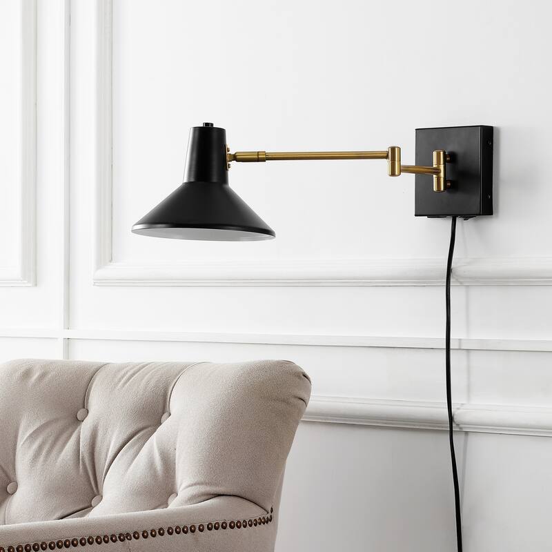 Max Swing Arm 1-Light Modern Midcentury Iron USB Charging Port LED Sconce, by JONATHAN Y