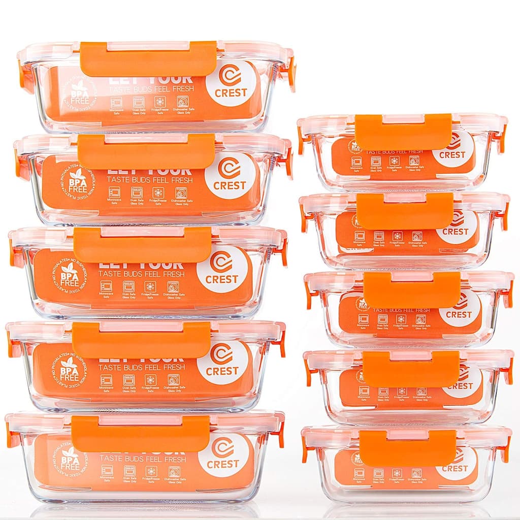 [10-Pack] Glass Food Storage Containers - Food Prep Containers with Lids - Microwave, Oven, Freezer and Dishwasher Safe