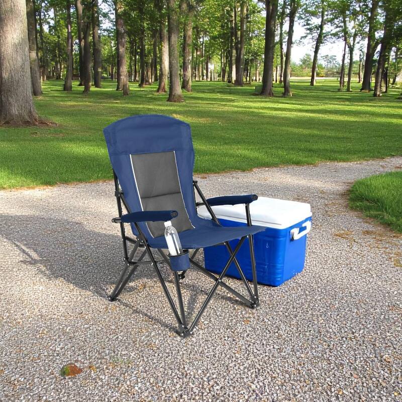 KISRAIS Outdoor High Back Portable Collapsible Chair with Cup Holder, Support 250LBS