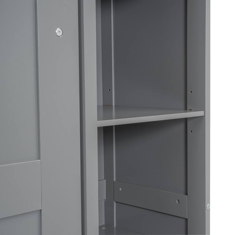 Space-Saving Full Size Wall Bed with Shelves and LED Lights, Gray