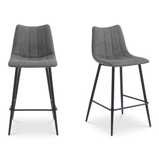 NADAAL STUDIOS Florian Counter Stool, Performance Upholstery and Steel Legs, Dark Grey - Set of 2