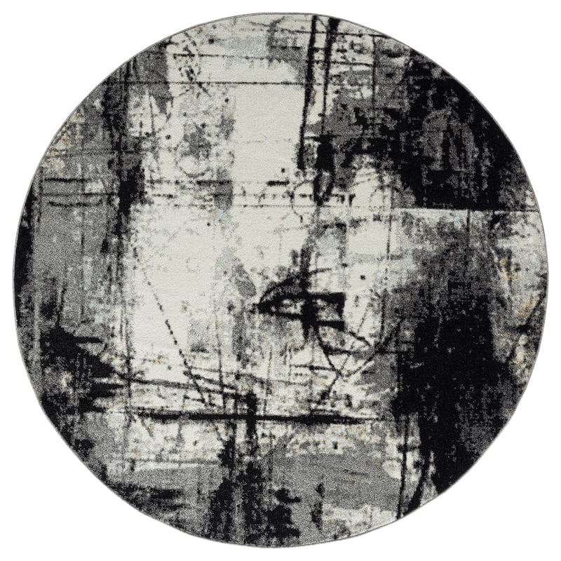 Strick & Bolton Intveld Area Rug - 8' Round - Black/Zinc