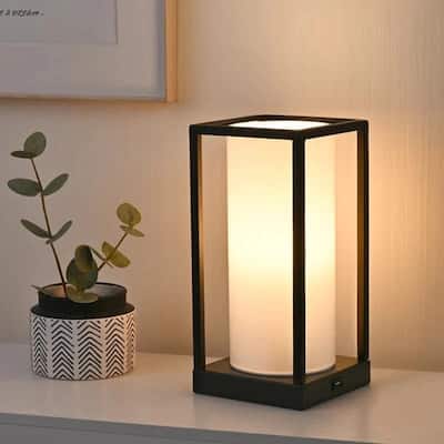 11.4" Black Bedside Table Lamp Set with USB