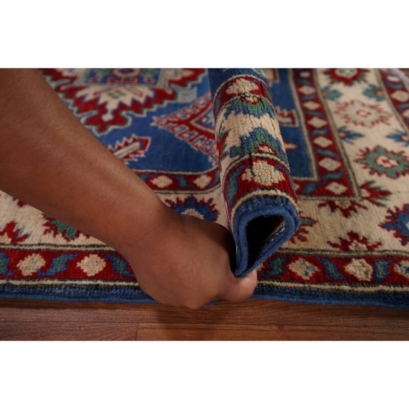 Blue Kazak Oriental Foyer Rug Handmade Wool Carpet - 3'4" x 5'1"