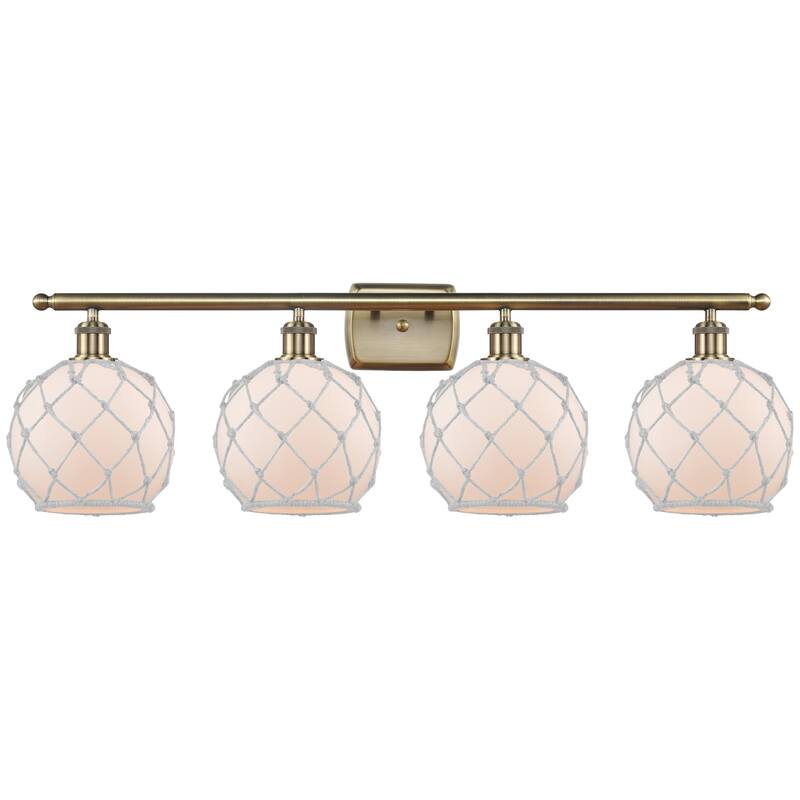Innovations Lighting 516-4W-11-38 Farmhouse Rope Vanity Farmhouse Rope - Antique Brass / White Glass with White Rope