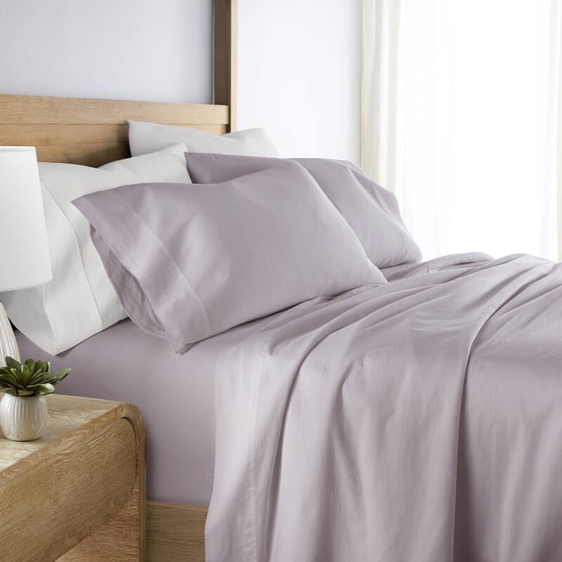 Becky Cameron Solid Brushed 300 Thread Count Cotton Sheet Set - Purple - Twin