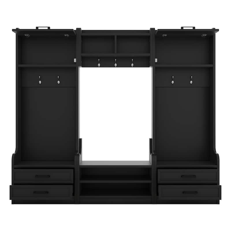 GDFStudio - Janet 4 in 1 Detachable Hall Tree with Coat Hooks, Storage Cabinet and Shoe Bench for Entryway or Hallway
