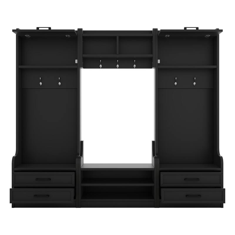 Roomfitters 4-in-1 Detachable Hall Tree with Hooks and Drawers, Entryway Coat Rack with Shoe Bench and Storage Cabinet