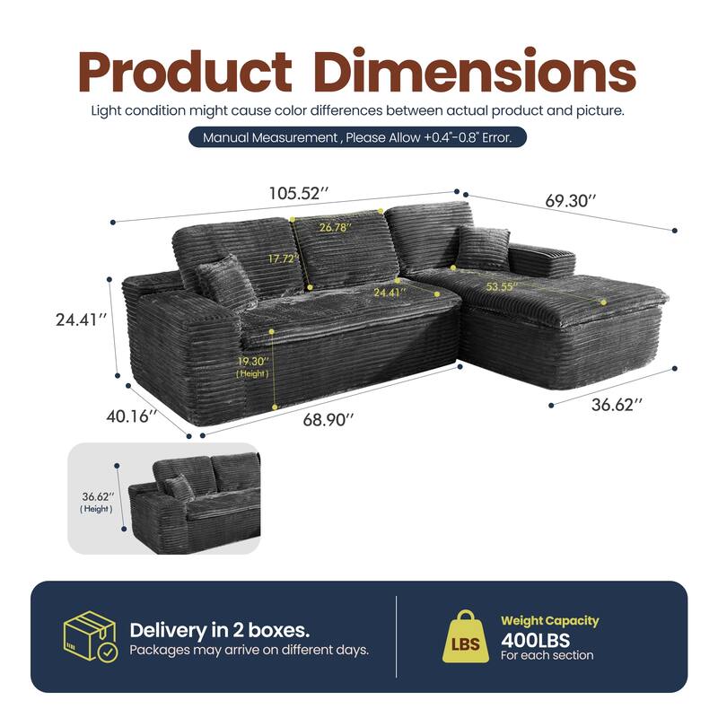 HOOOWOOO Upholstered Fabric Sectional Sofa Couch with Chaise